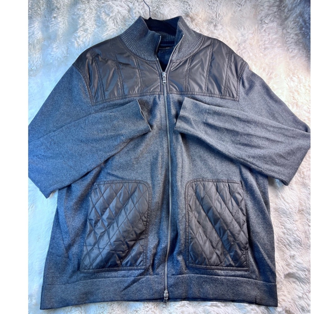 Banana Republic Mens XL Gray Full Zip Mixed Media Quilted Cardigan Sweater. A22